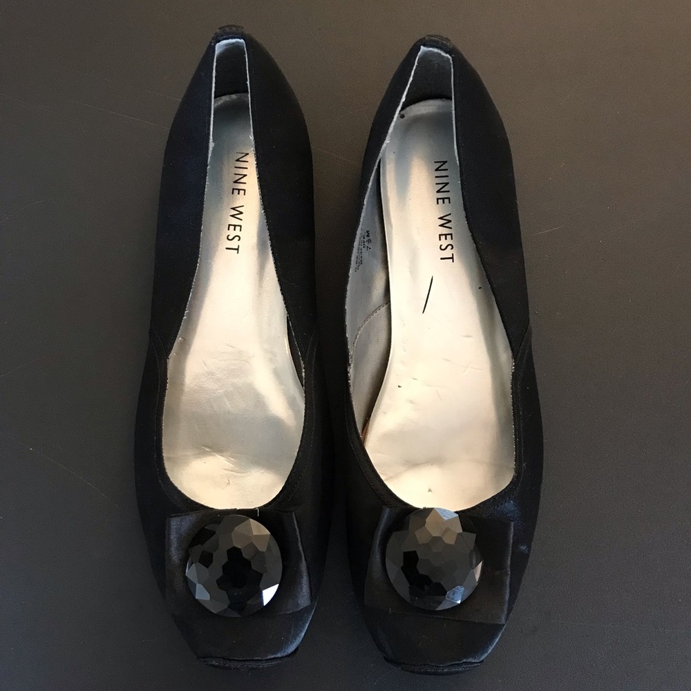 Nine West Square Box Toe Bow Satin Ballet Flat